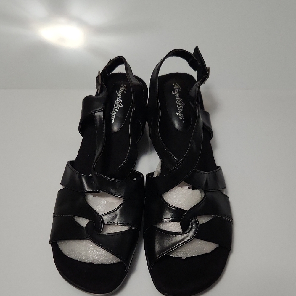 Black Strappy Comfortable Flat Sandals with Ankle Strap For Elderly